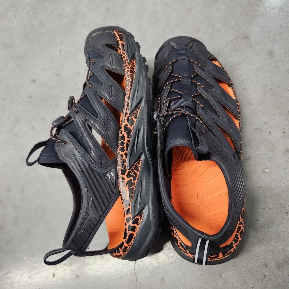 Hoka One One Hopara Men 11 Black Orange Mountain Hiking Sandals 1123112 BGPO